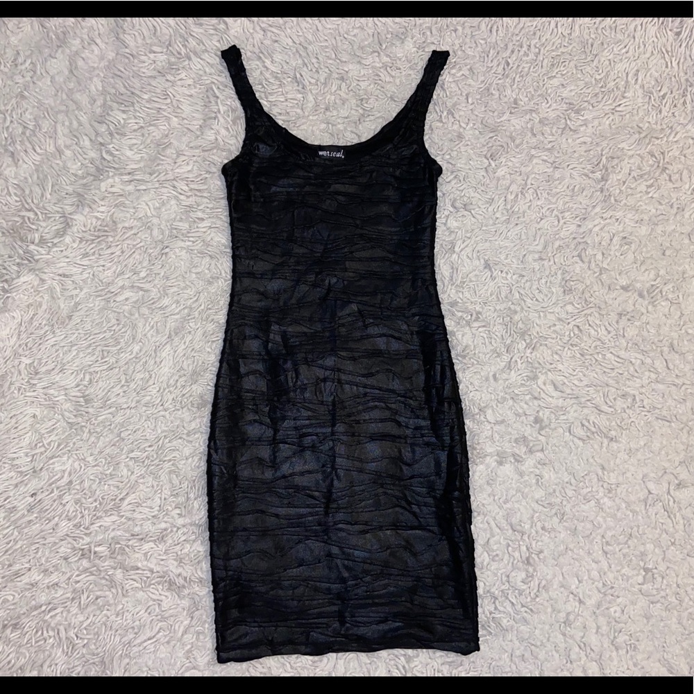 Black Tight Fitting Textured Dress